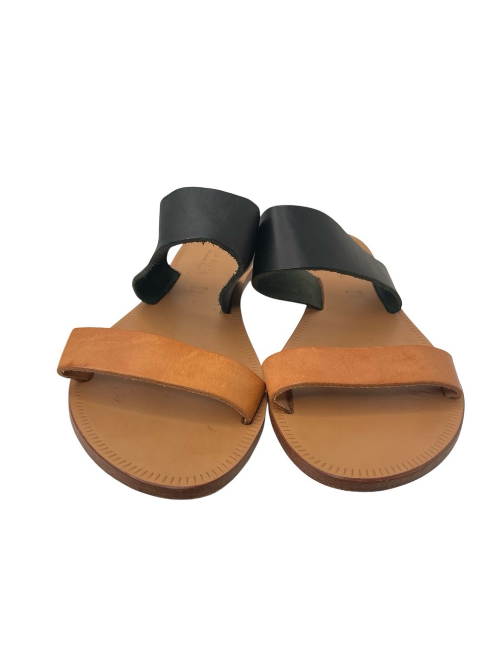 Joie A La Plage Sable Black Tan Leather Two Strap Slide Sandals Women's Size 38